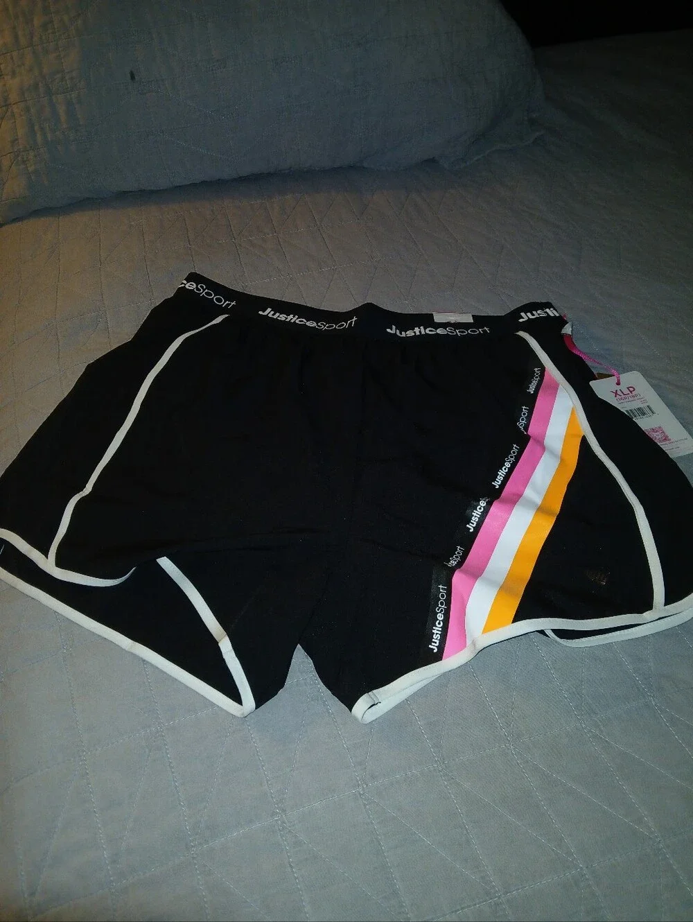 JustIce Girl Sport Black Athletic Shorts with Pink & Yellow Stripes